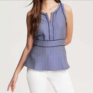 NWT Banana Blue Republic Peplum Tank Textured Riviera Blue Side Zip New 14